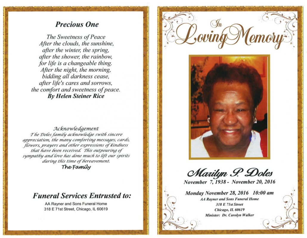 Marilyn P Doles Obituary AA Rayner and Sons Funeral Home