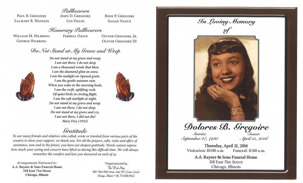 Funeral Service Obituary Dolores B Gregoire