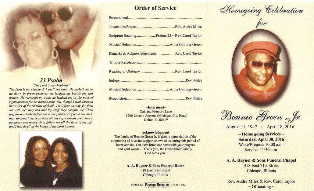 Bennie Green Jr Obituary from funeral service at aa rayner and sons 1
