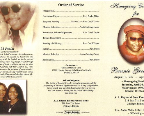 Bennie Green Jr Obituary from funeral service at aa rayner and sons 1