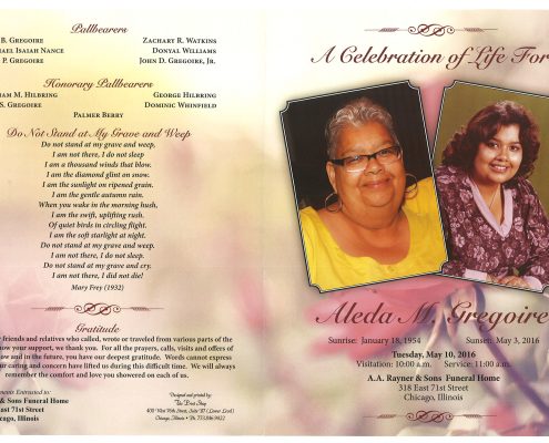 Aleda M Gregoire obituary from funeral service at aa rayner and sons funeral home in chicago illinois