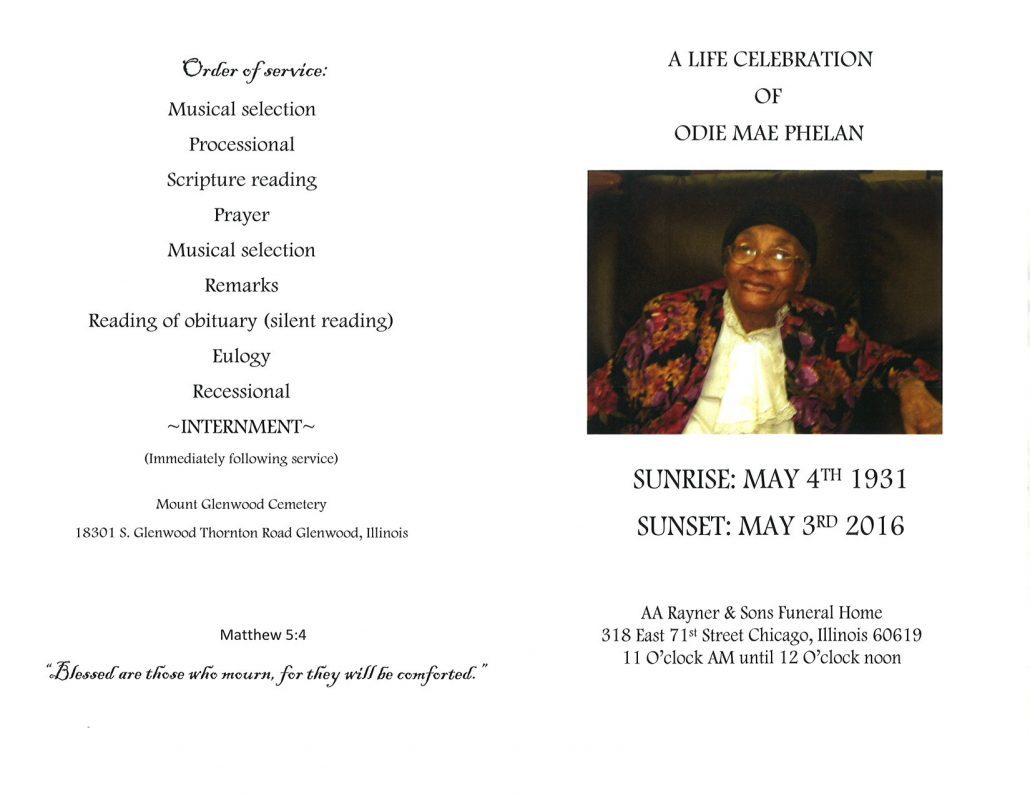 odie mae phelan obituary from funeral service at aa rayner and sons funeral home in chicago illinois