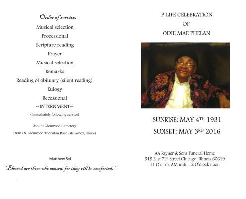 odie mae phelan obituary from funeral service at aa rayner and sons funeral home in chicago illinois