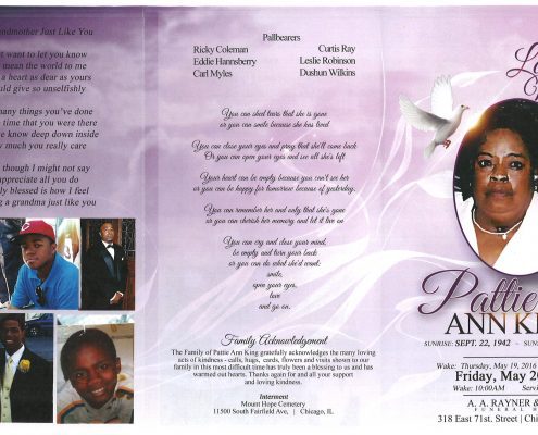 Pattie Ann King obituary from funeral service at aa rayner and sons funeral home in chicago illinois