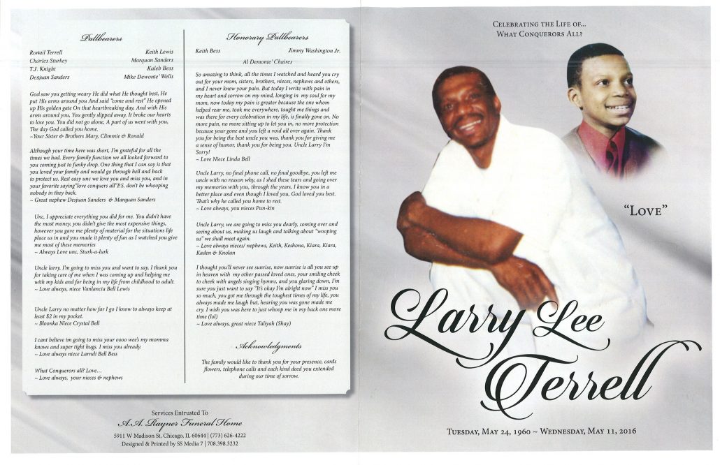 Larry Lee Terrell obituary from funeral service at aa rayner and sons funeral home in chicago illinois