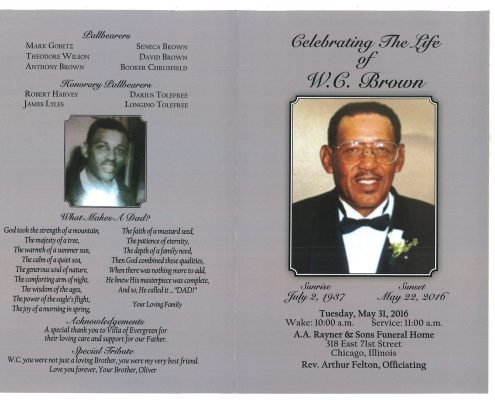 W.C. Brown Obituary from funeral service at aa rayner and sons funeral home in chicago illinois