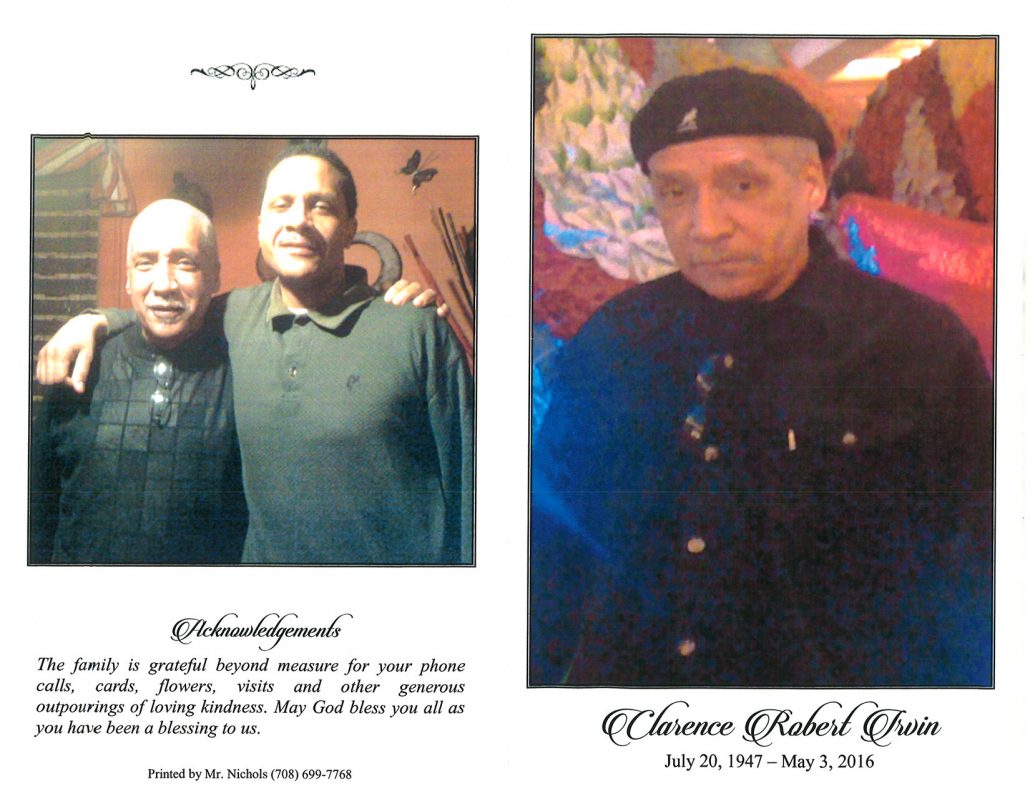Calarence Robert Irvin Obituary from funeral service at aa rayner and sons funeral home in chicago illinois