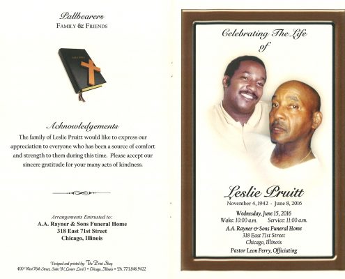 Leslie Pruitt Obituary from funeral service at aa rayner and sons funeral home in chicago illinois