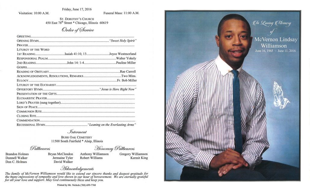 McVernon Lindsay Williamson Obituary from funeral service at aa rayner and sons funeral home in chicago illinois