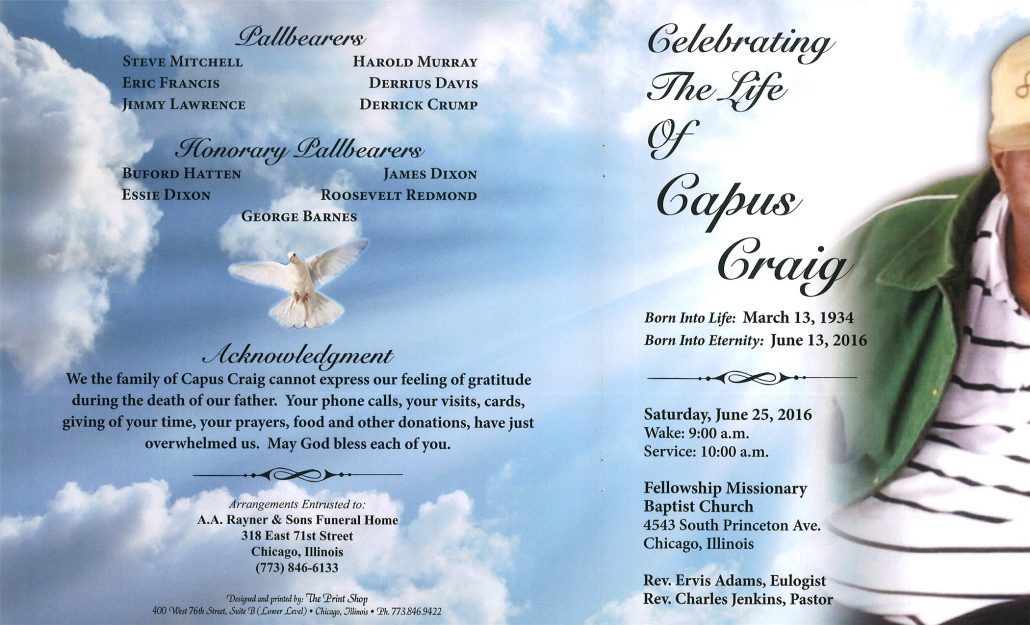 Capus Craig Obituary from funeral service at aa rayner and sons funeral home in chicago illinois