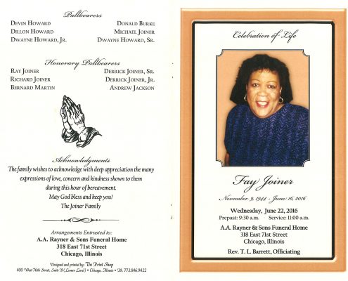 Fay Joiner Obituary from funeral service at aa rayner and sons funeral home in chicago illinois