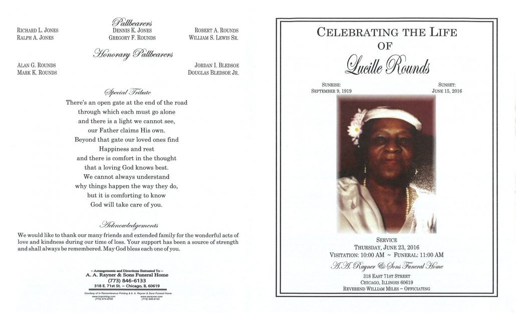 Lucille Rounds Obituary from funeral service at aa rayner and sons funeral home in chicago illinois
