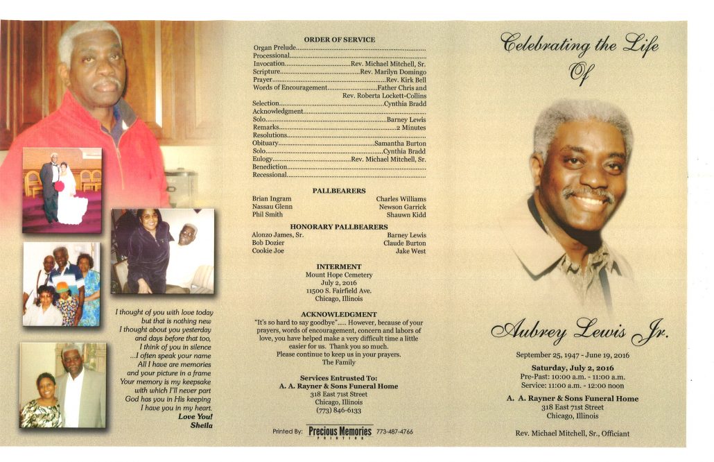 Aubrey Lewis Jr Obituary from funeral service at aa rayner and sons funeral home in chicago illinois