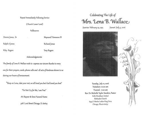 Mrs Lena B Wallace Obituary