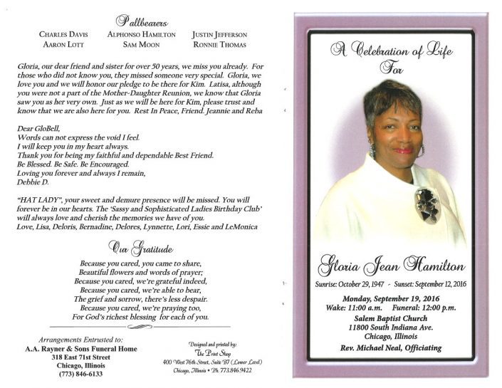 Gloria Jean Hamilton Obituary | AA Rayner and Sons Funeral Homes