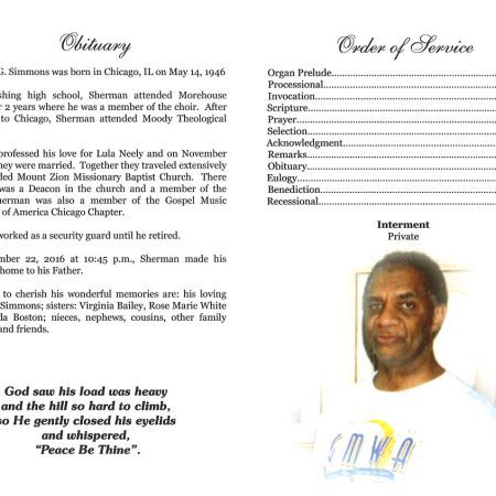 Sherman Simmons Obituary | AA Rayner and Sons Funeral Homes