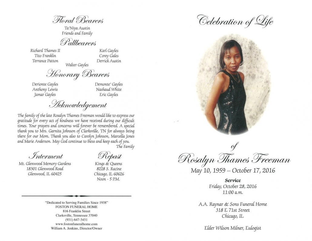 Rosalyn Thames Freeman Obituary