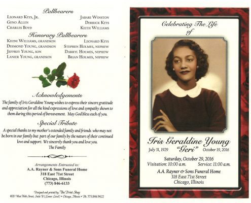 Iris Geraldine Young Obituary AA Rayner and sons funeral Home Chicago Illinois