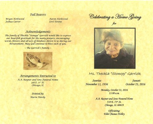 Ms Theckla Stompp Garrick Obituary