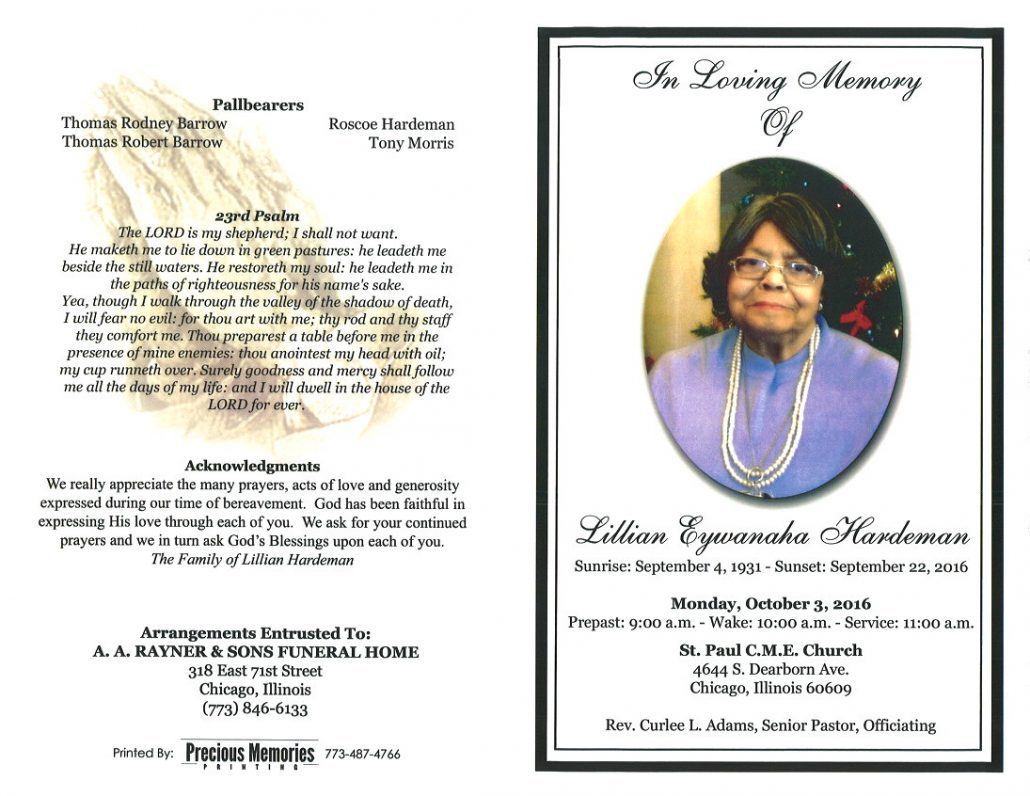 `Lillian Eywanaha Hardeman Obituary