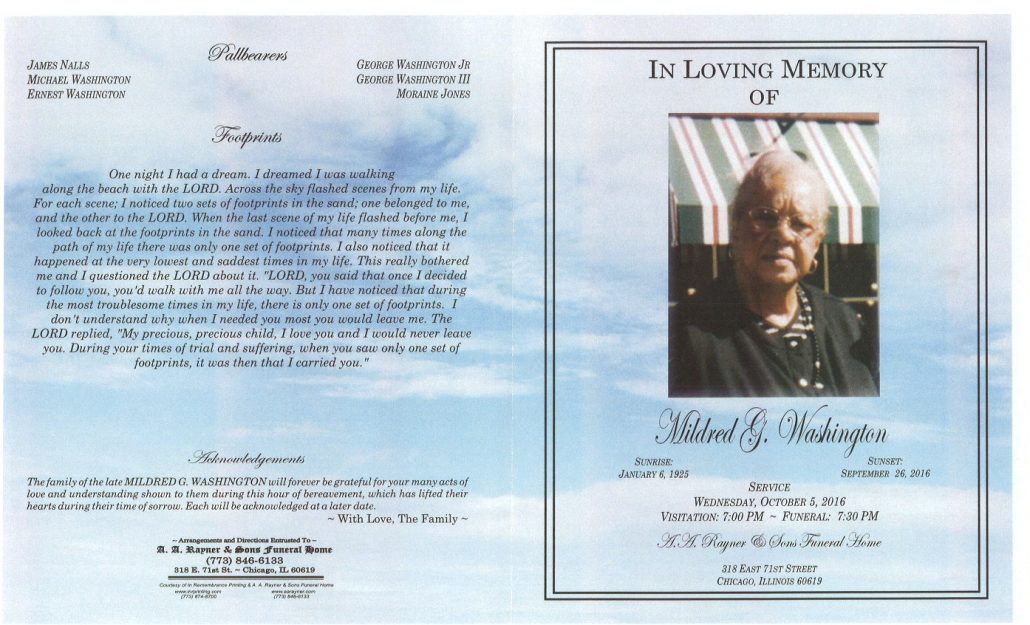 Mildred G Washington Obituary