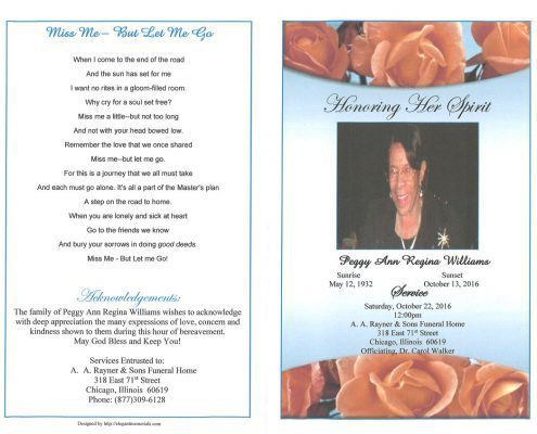 Peggy Ann Regina Williams Obituary