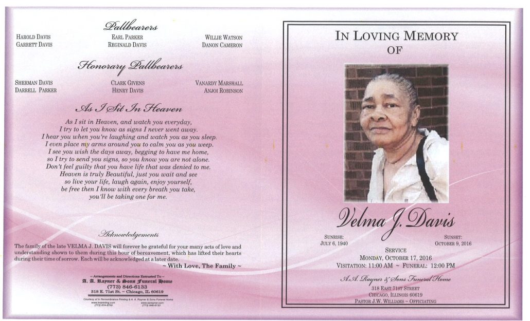 Velma J davis Obituary