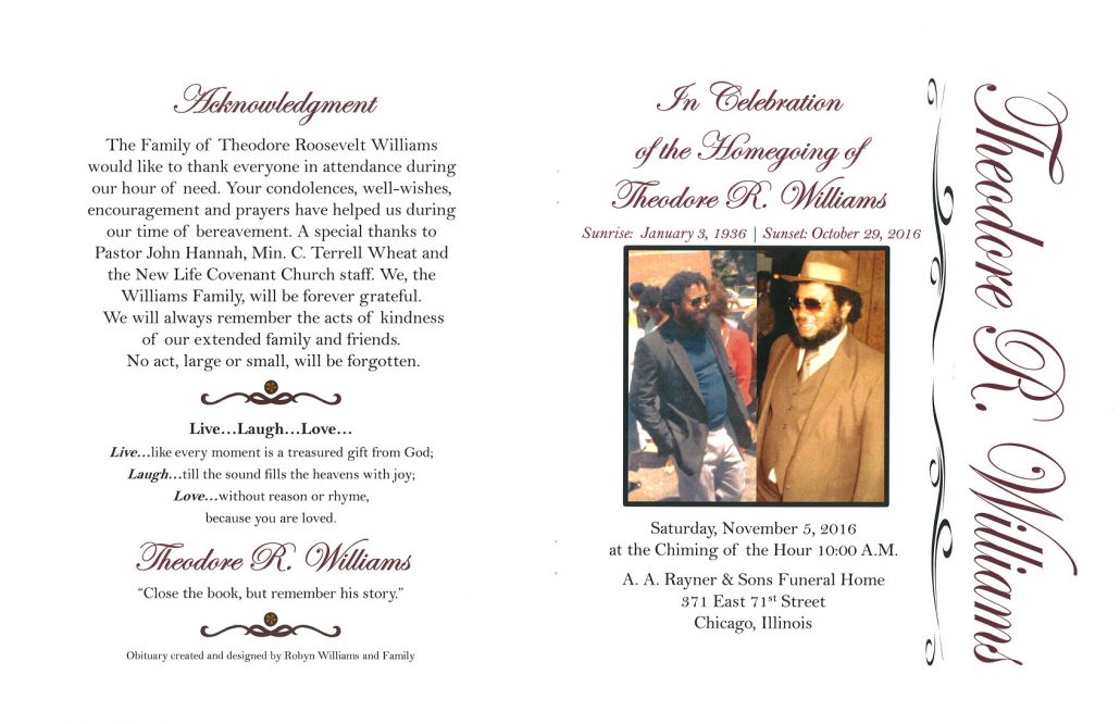 Theodore R Williams Obituary From Funeral Services at AA Rayner and Sons funeral Home in Chicago Illinois