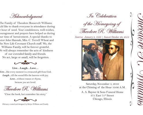 Theodore R Williams Obituary From Funeral Services at AA Rayner and Sons funeral Home in Chicago Illinois