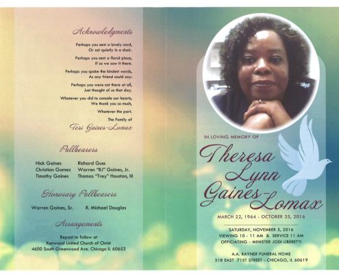 Thersa Lynn Gaines Lomax Obituary From Funeral Services at AA Rayner and Sons funeral Home in Chicago Illinois From Funeral Services at AA Rayner and Sons funeral Home in Chicago Illinois