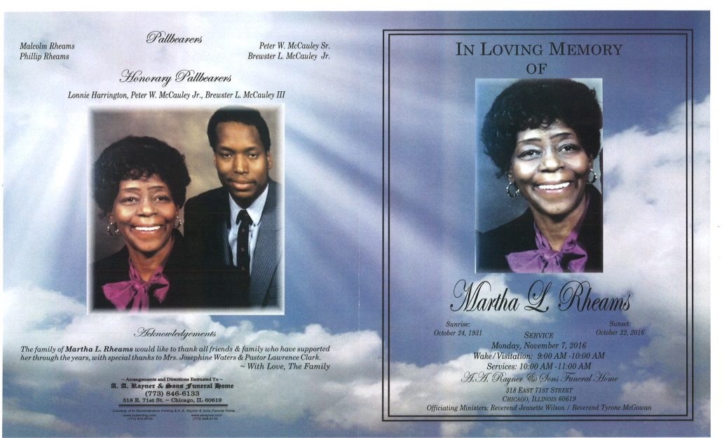 Martha L Rheams Obituary