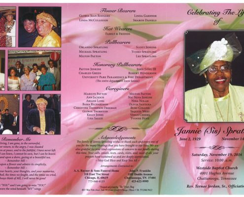 Jannie Sis Spratling Obituary From Funeral Services at AA Rayner and Sons Funeral Home in Chicago Illinois