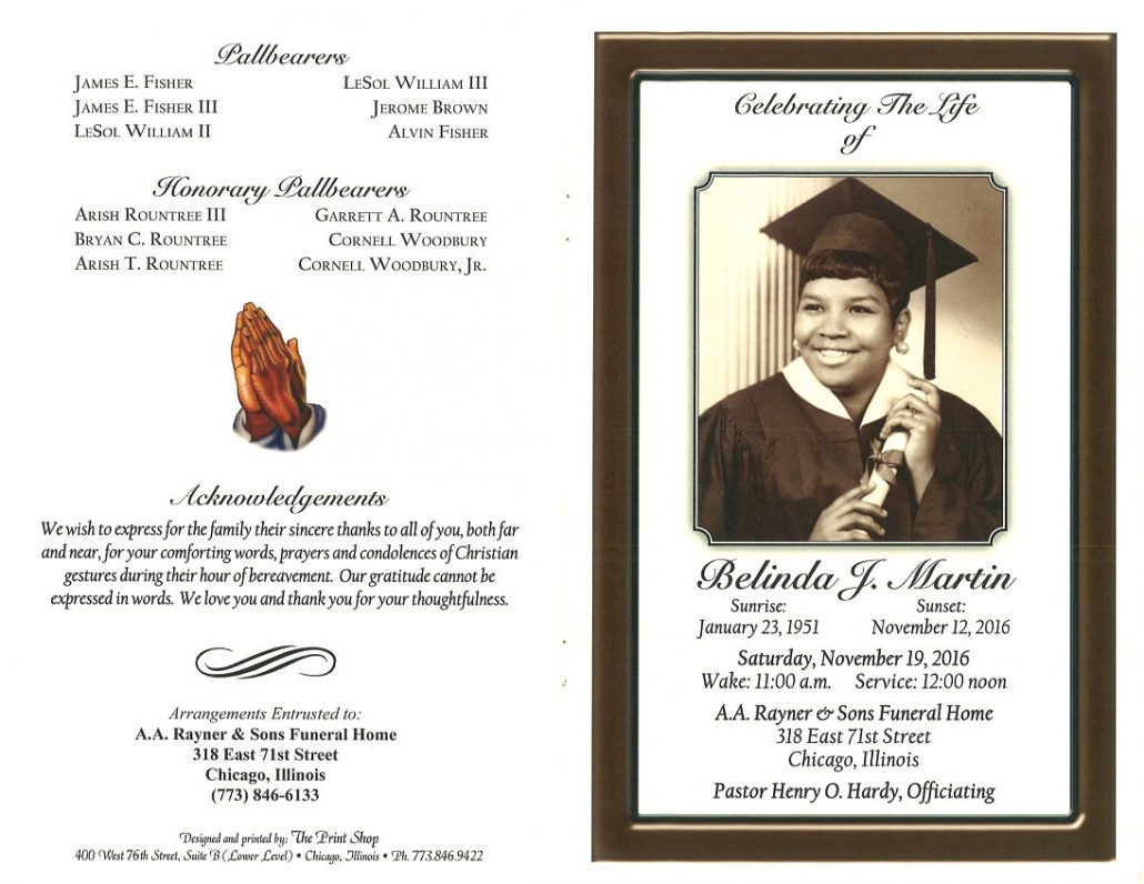 Belinda J Martin Obituary From Funeral Services at AA Rayner and Sons Funeral Home in Chicago Illinois