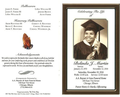 Belinda J Martin Obituary From Funeral Services at AA Rayner and Sons Funeral Home in Chicago Illinois