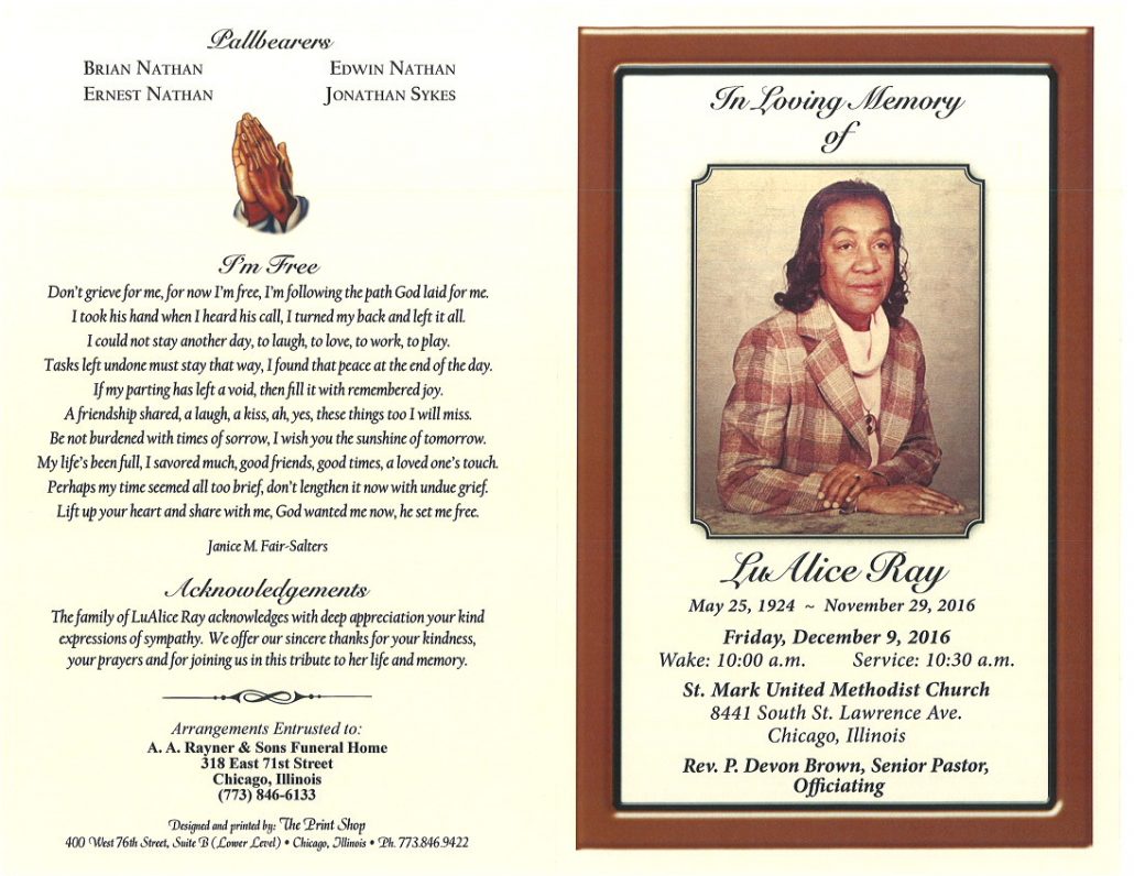 Lu Alice Ray Obituary