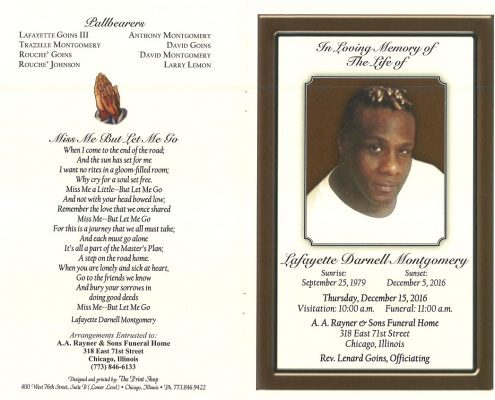 Lafayette Darnell Montgomery Obituary Funeral Services at AA rayner and sons funeral Home