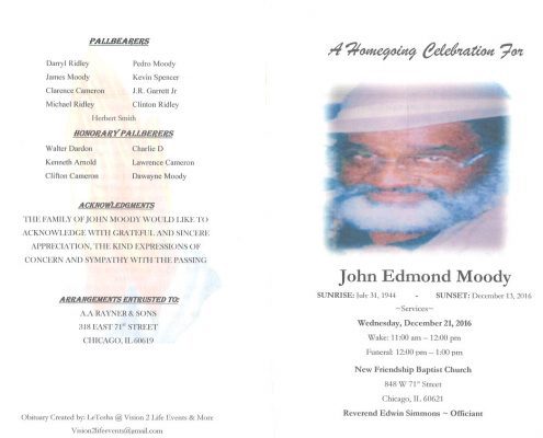 John Edmond Moody Obituary