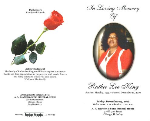Ruthie Lee King Obituary