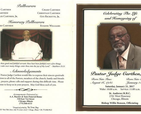 Pastor Judge Carthen Obituary