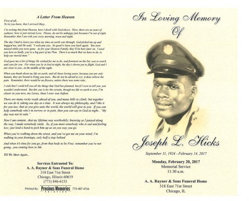 Joseph L Hicks obituary