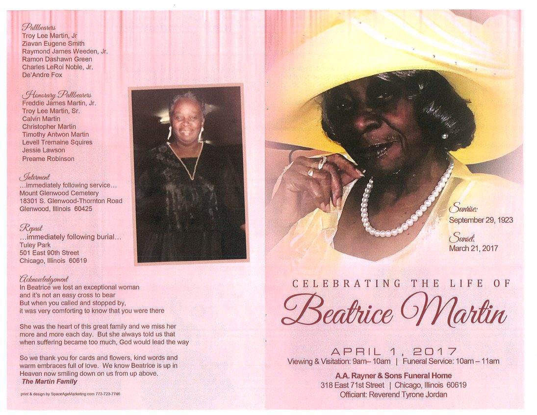 Beatrice Martin Obituary AA Rayner and Sons Funeral Homes