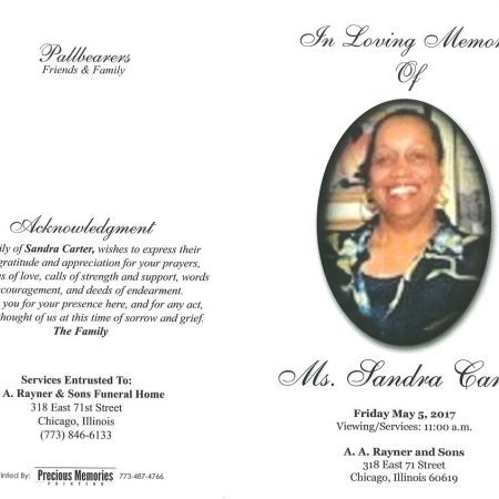 Ms Sandra Carter Obituary | AA Rayner and Sons Funeral Homes