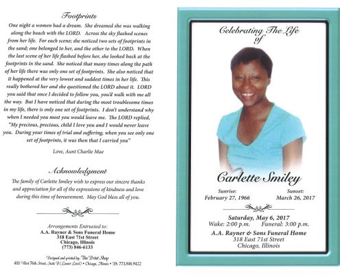 Carlette Smiley Obituary AA rayner and sons obituary