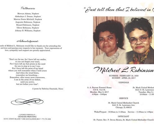 Mildred L Robinson Obituary