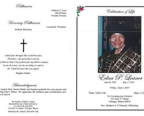 Edna P Leaner Obituary