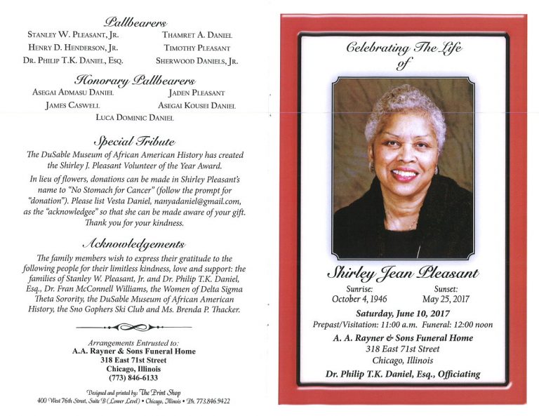 Shirley Jean Pleasant Obituary | AA Rayner And Sons Funeral Homes