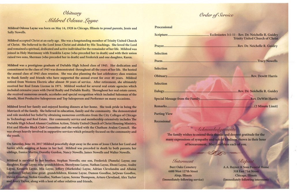 Mildred Odessa Layne Obituary | AA Rayner And Sons Funeral Homes