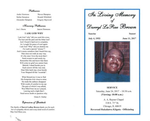 Darryl LaRue Brown Obituary