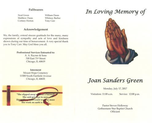 Joan Sanders Green Obituary