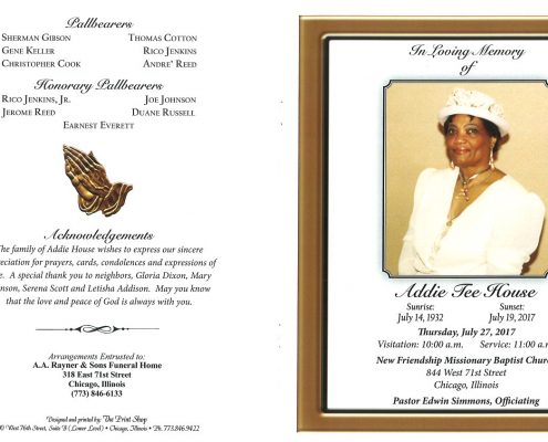 Addie Tee House Obituary